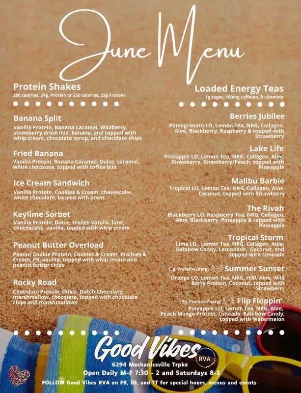 Good Vibes RVA June (Page 1) loaded tea menu in Mechanicsville, VA