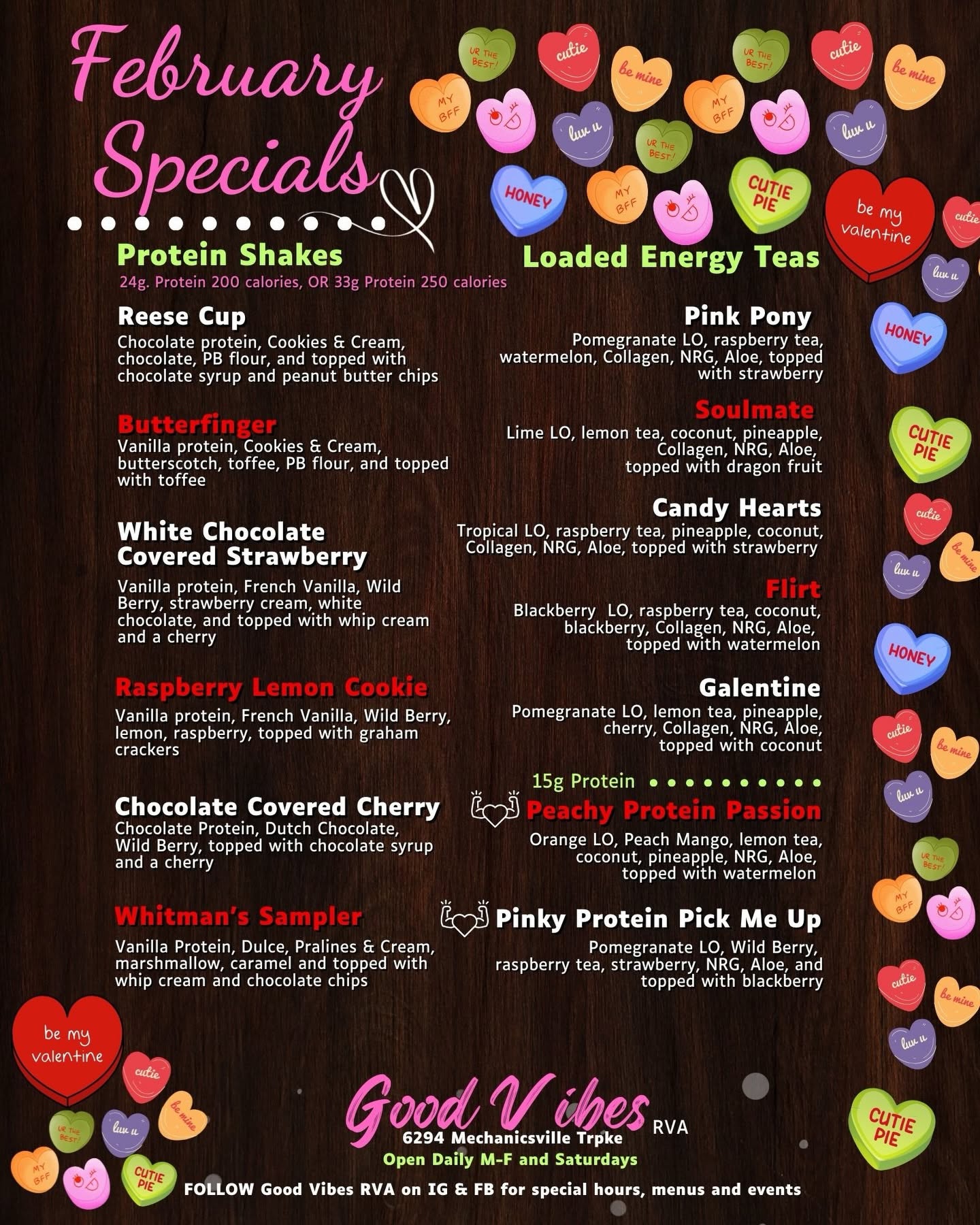Good Vibes RVA February loaded tea menu in Mechanicsville, VA