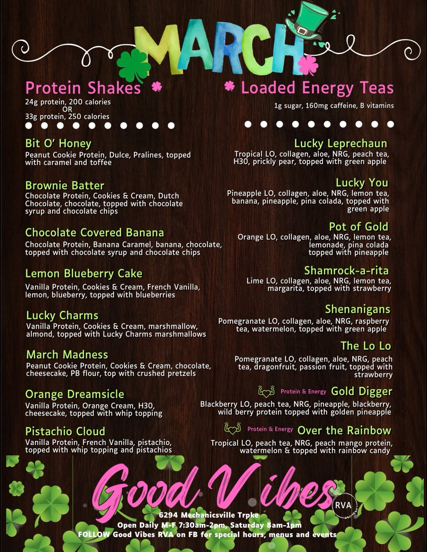 Good Vibes RVA March loaded tea menu in Mechanicsville, VA